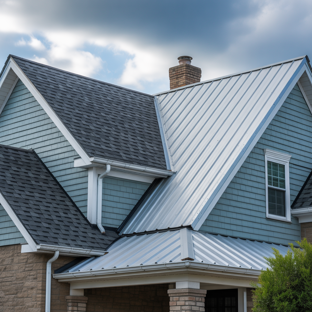 New Jersey home with a roof featuring several material types shown in changing weather conditions.