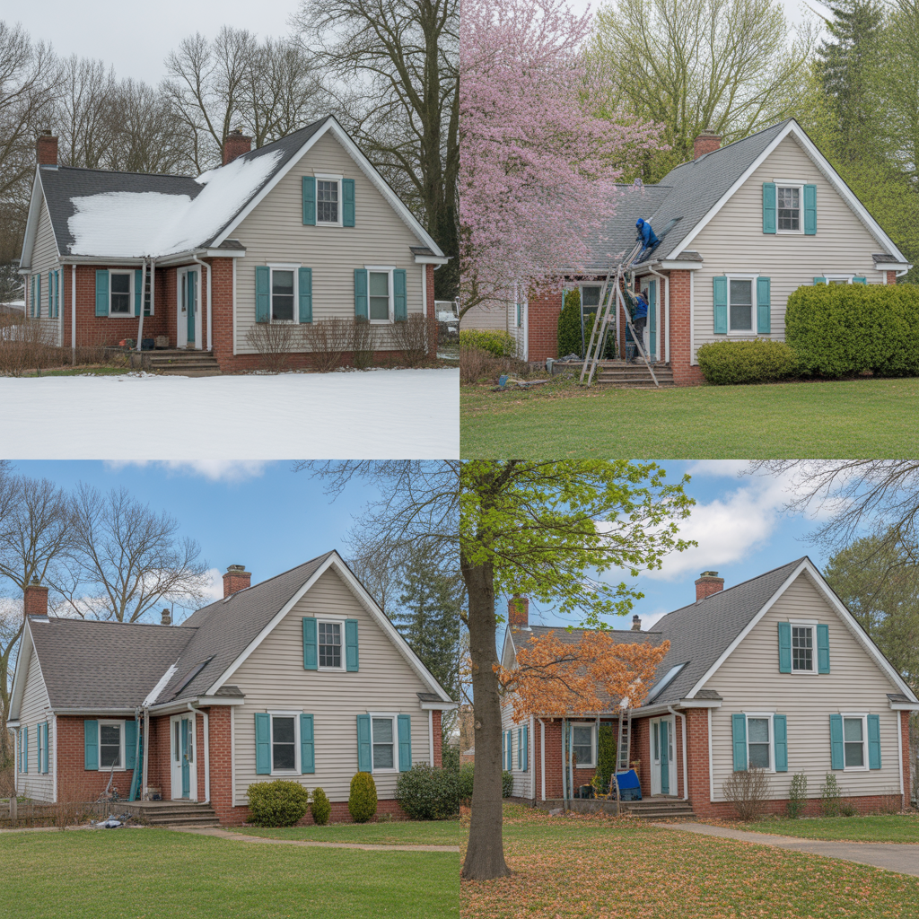 Roofing during spring in Howell Township with seasonal changes visible around the home.