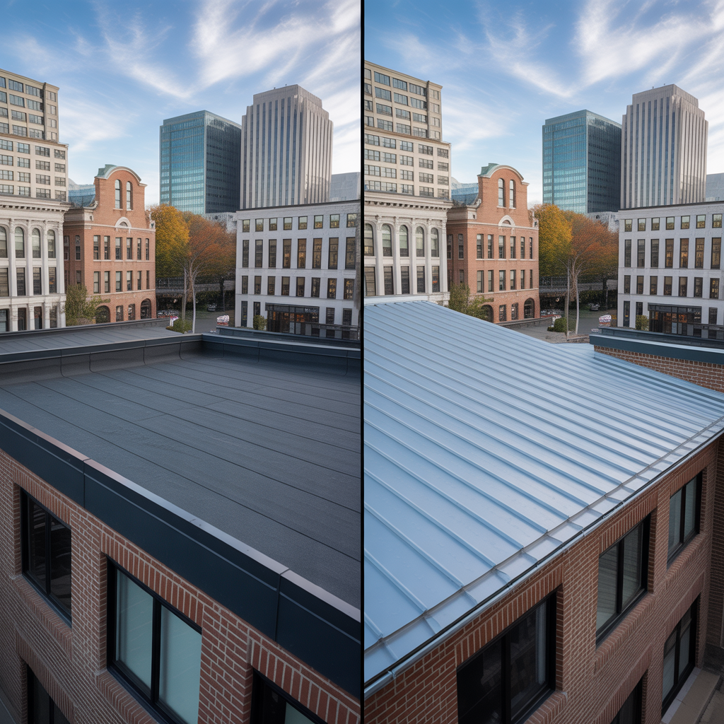 Comparison of flat roofing and metal roofing on New Jersey commercial buildings