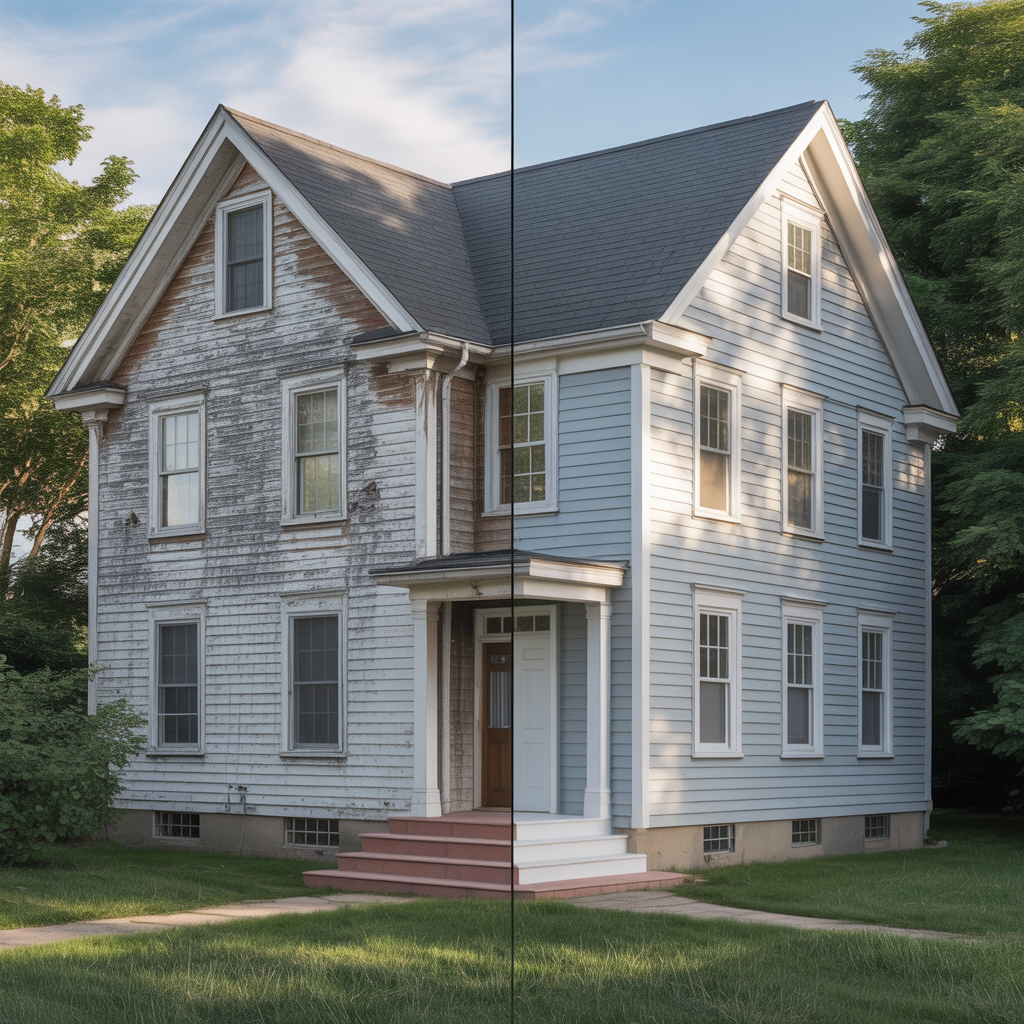 Comparison of old and new siding on a New Jersey home.
