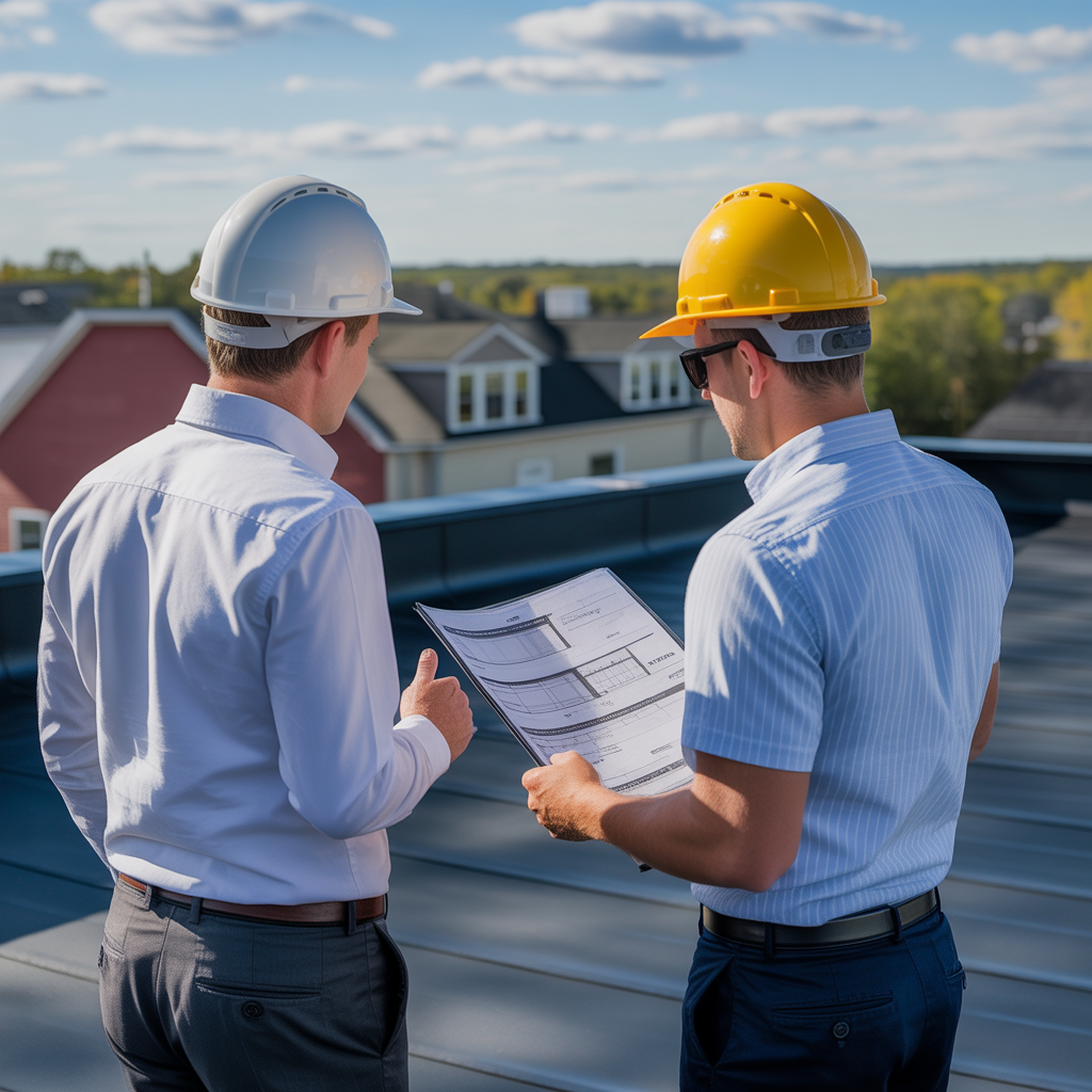 Business owner evaluating commercial roofing contractors in NJ.