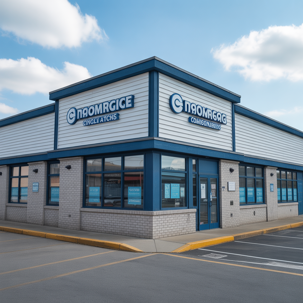 Clean commercial building exterior maintained throughout the year.