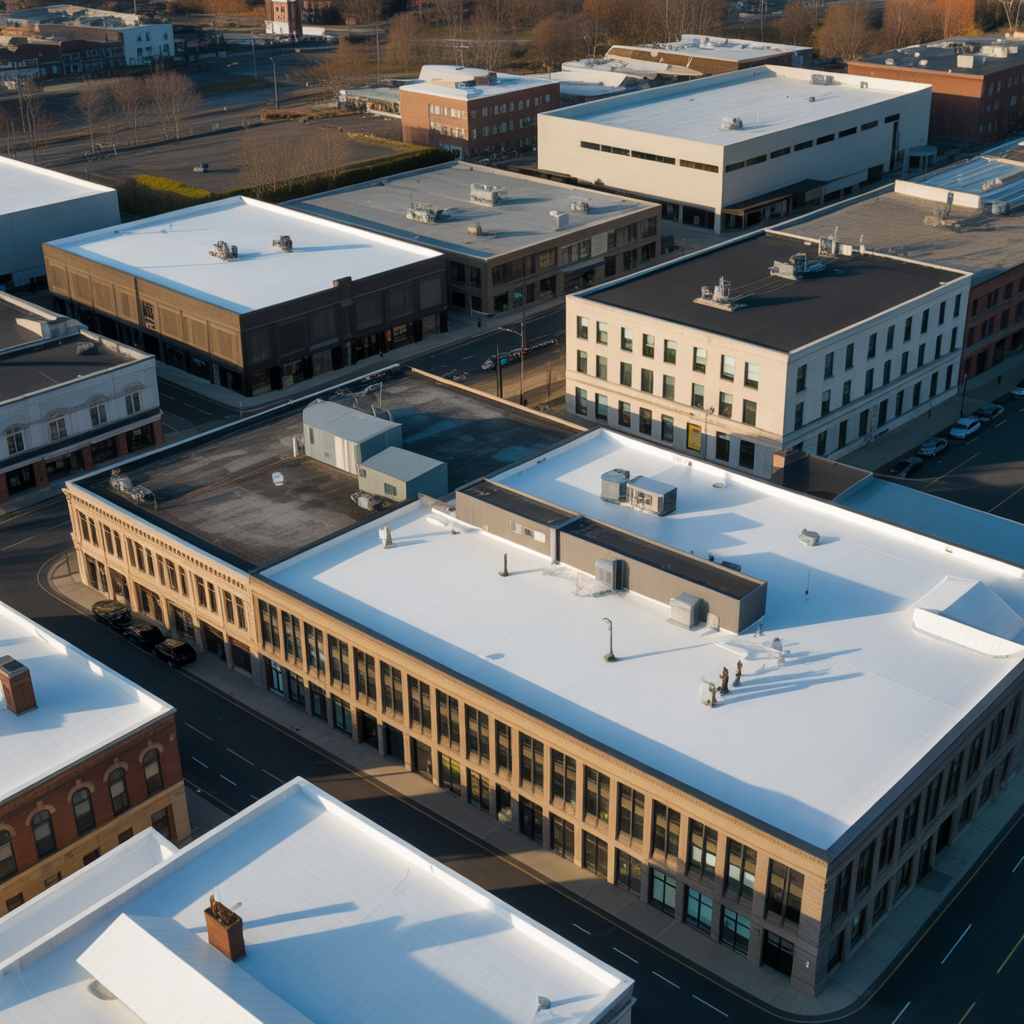 Commercial buildings in Howell, NJ with modern roofing systems.