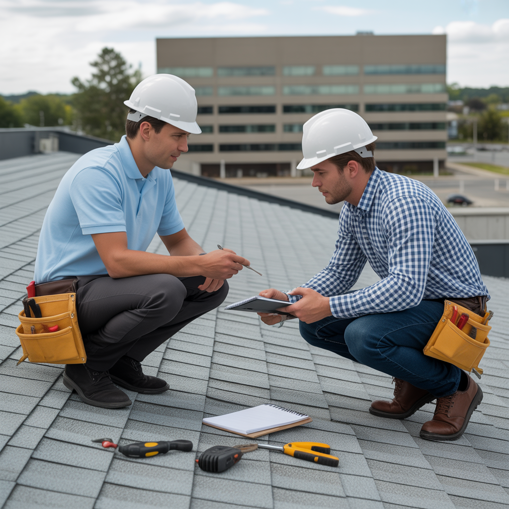 Commercial roof maintenance inspection in New Jersey.