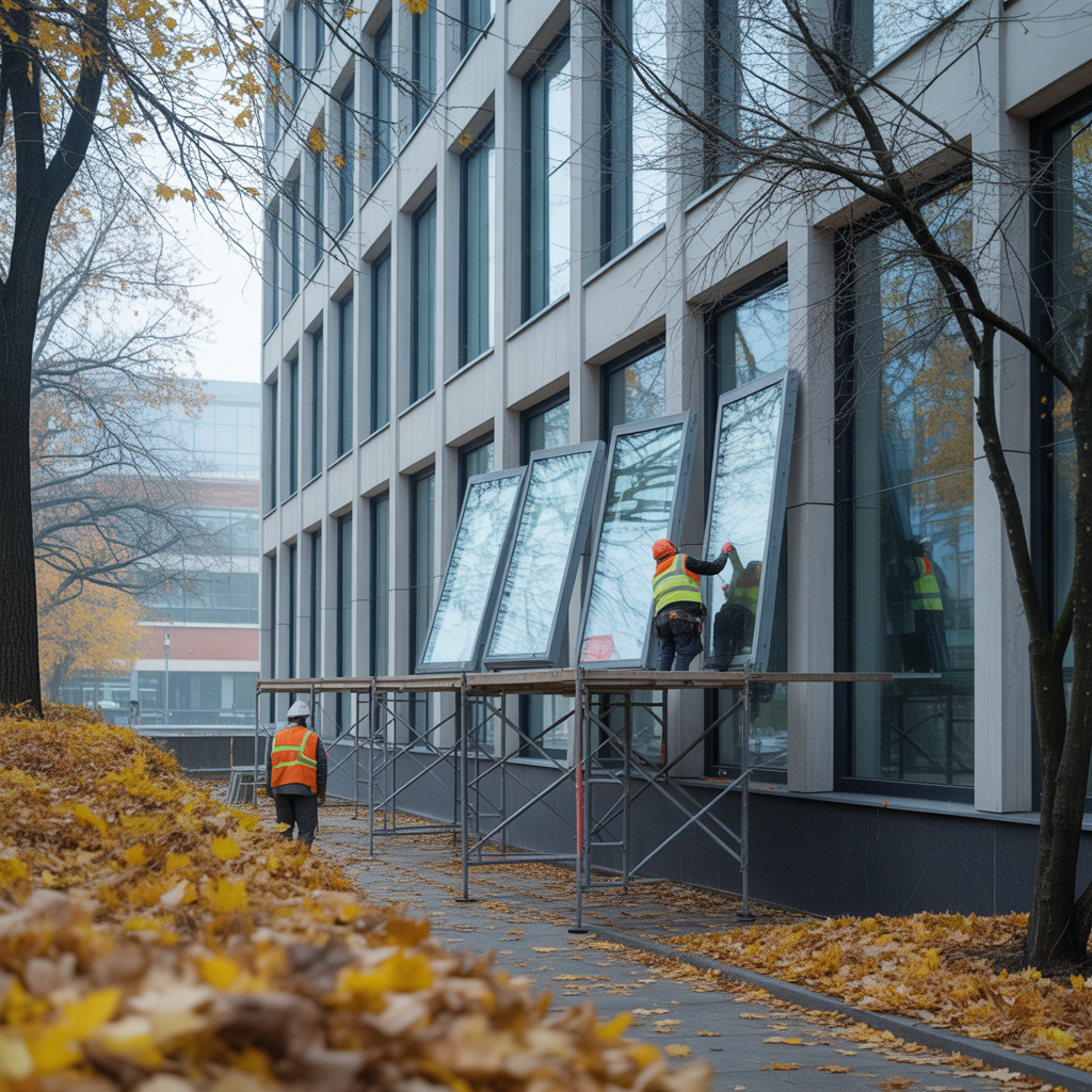 Commercial window upgrades being installed before winter in NJ.