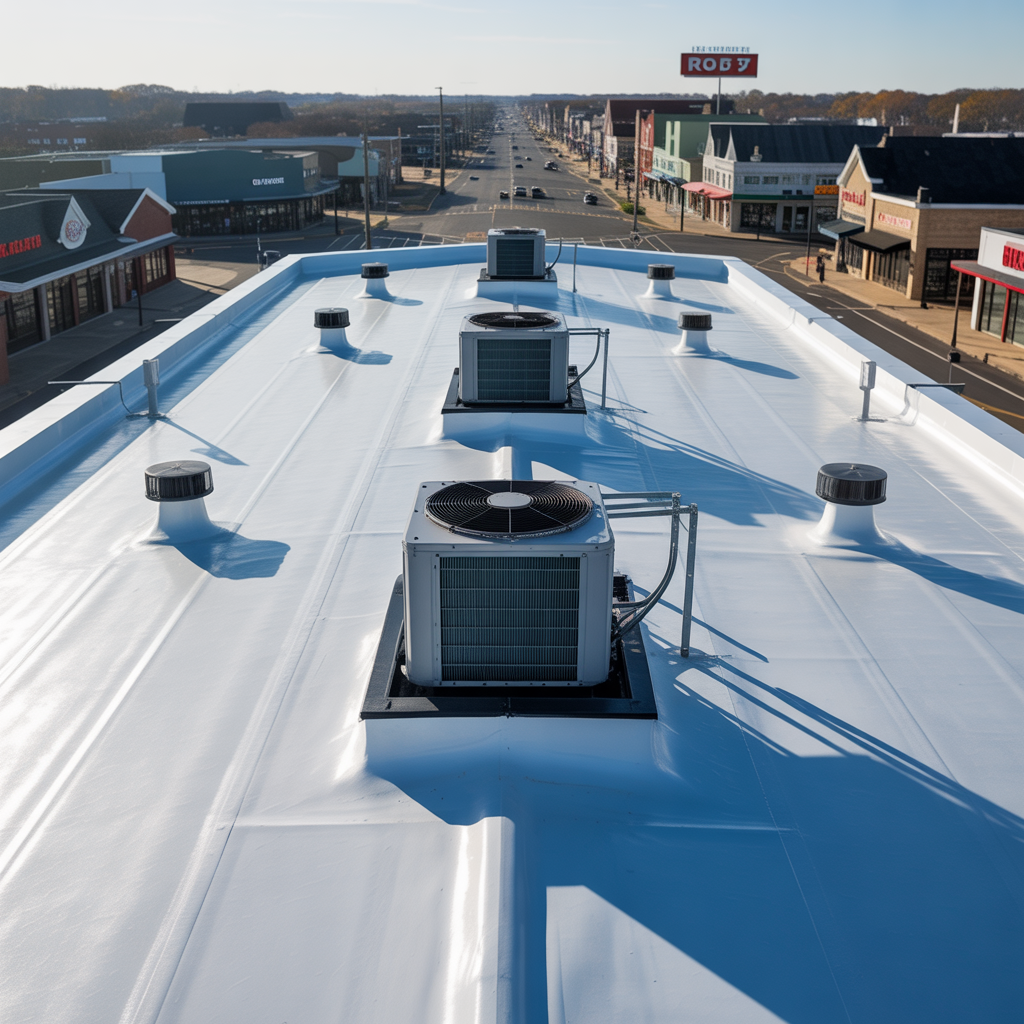 New TPO commercial roof installation on a business building in Toms River NJ