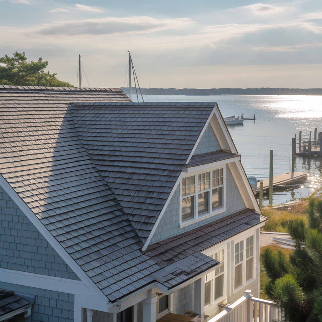 New shingle roofing installation on a home in Toms River NJ near the Toms River waterfront