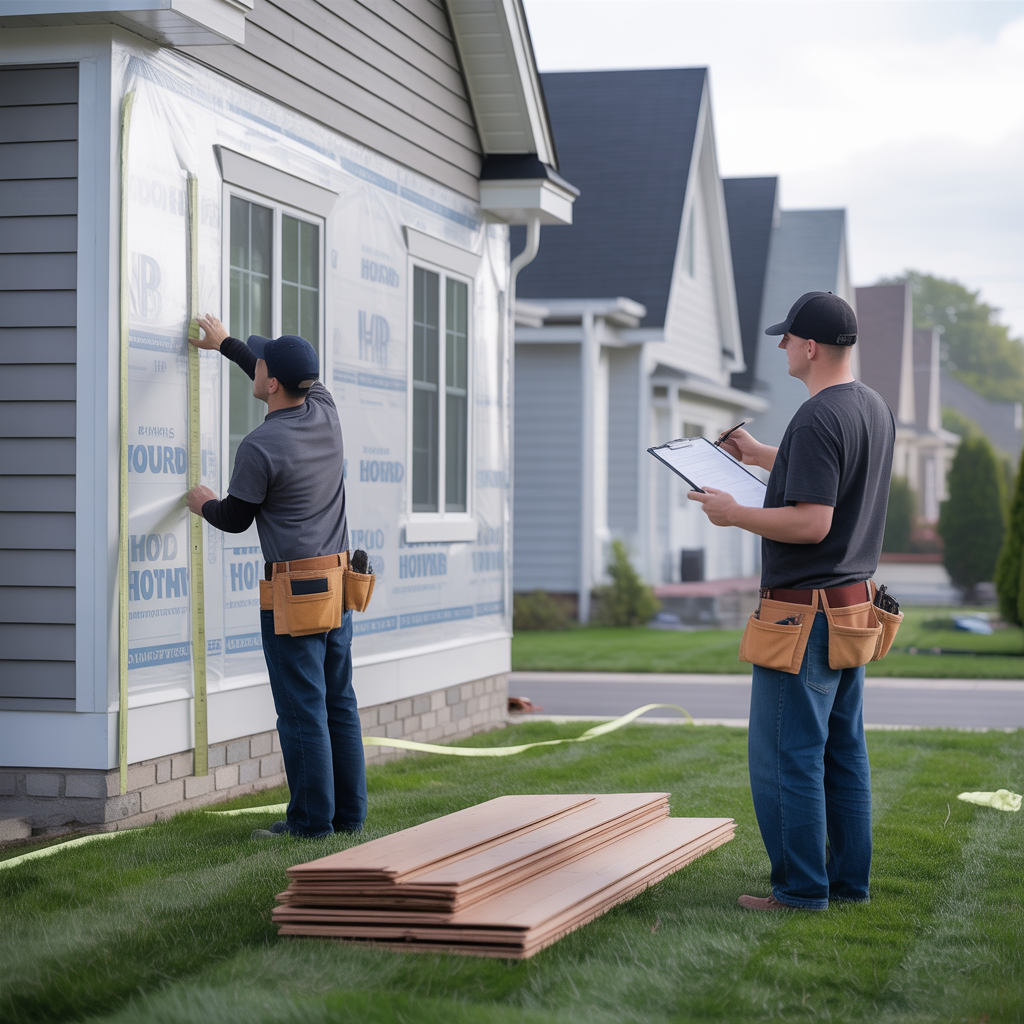 General contractor discussing a siding project plan at a Howell Township home.