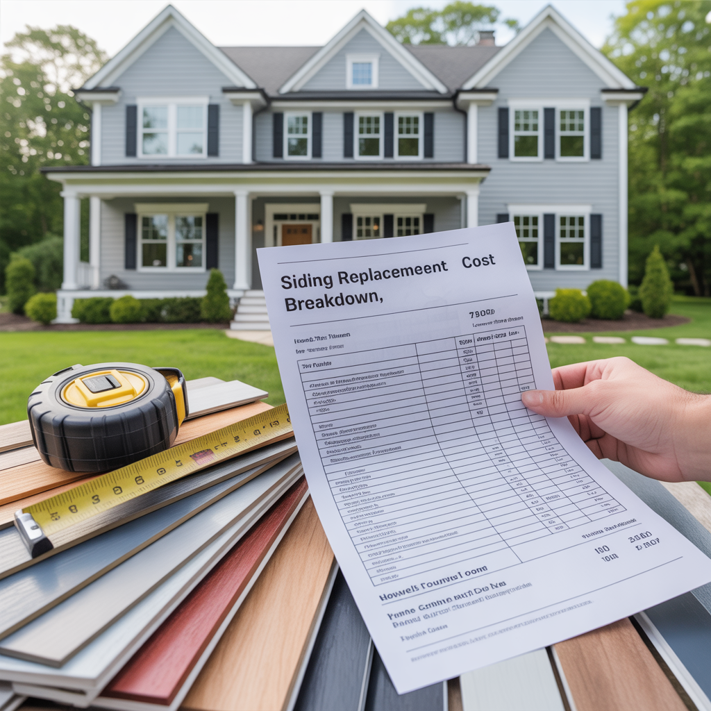 Contractor presenting a siding replacement cost breakdown for a Howell Township, NJ home.