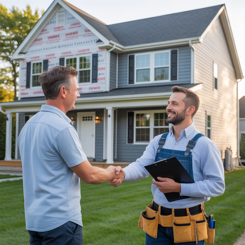 Homeowner meeting a siding contractor in Howell Township, NJ for an estimate.