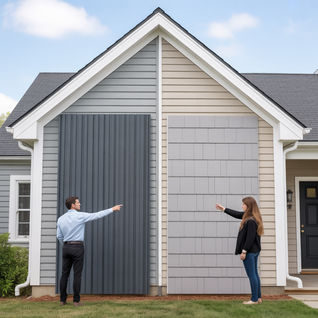 Metal siding and vinyl siding samples compared for a Howell Township, NJ home.