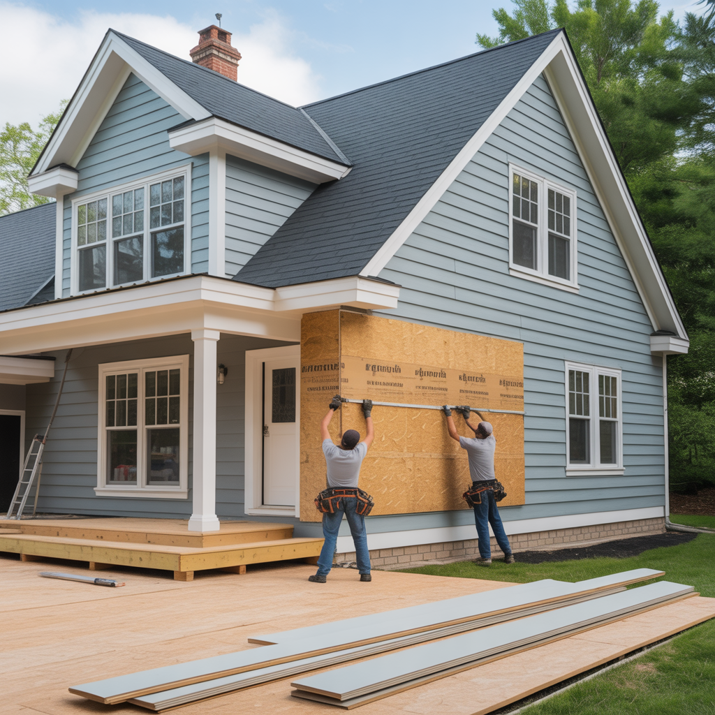 Siding crew installing panels quickly on a Howell Township, NJ home.