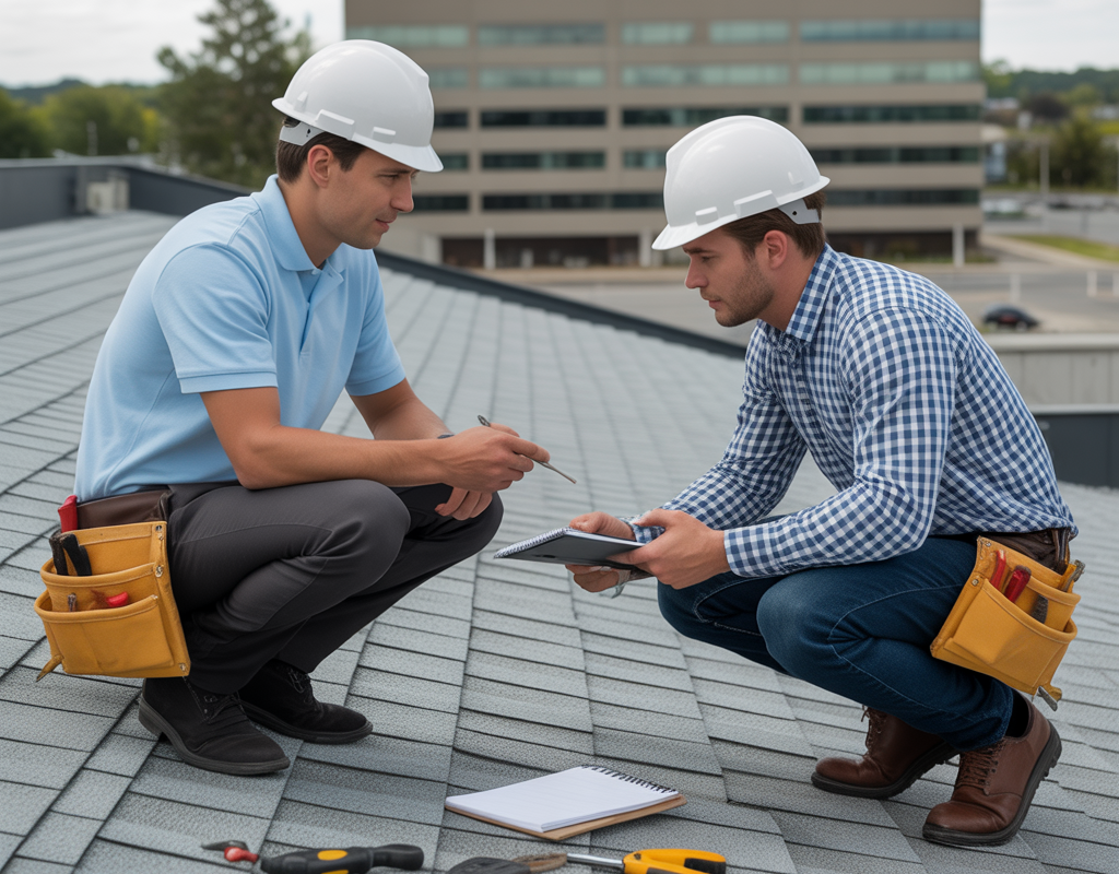 Commercial roof maintenance inspection in New Jersey.