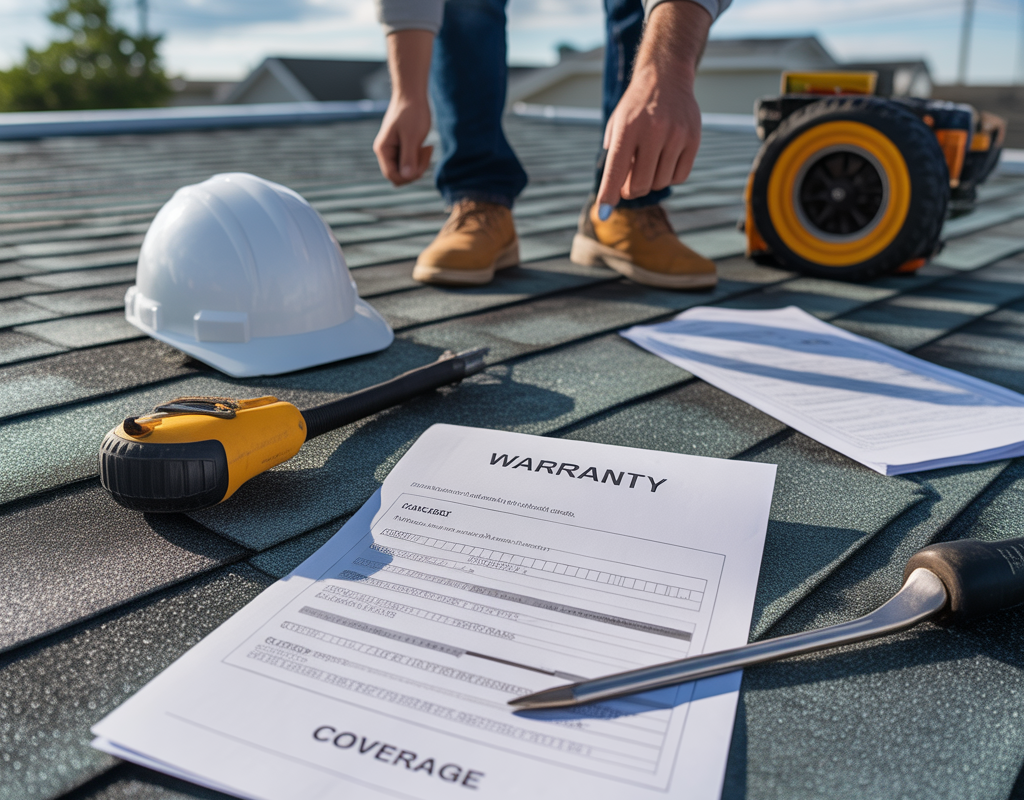 Commercial roof warranty documents being reviewed on a NJ building.