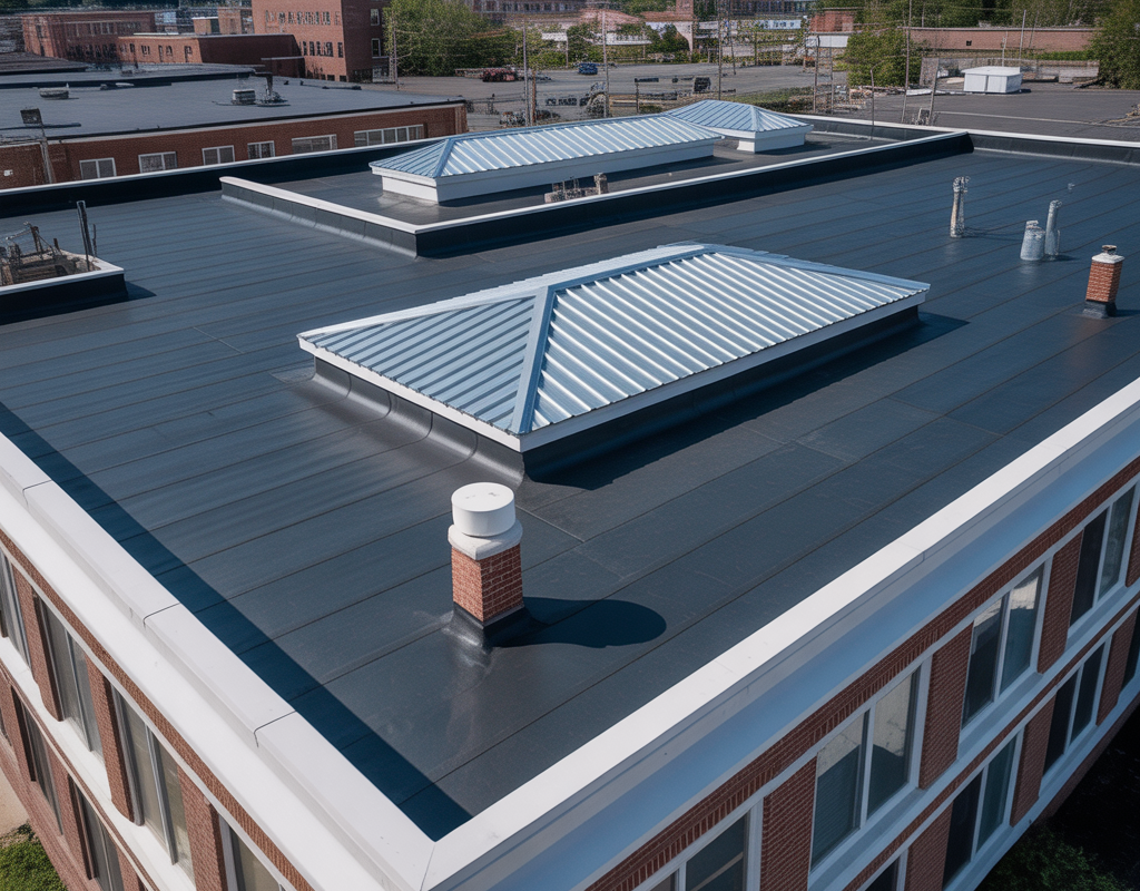 Commercial flat roof installation on a New Jersey business building.