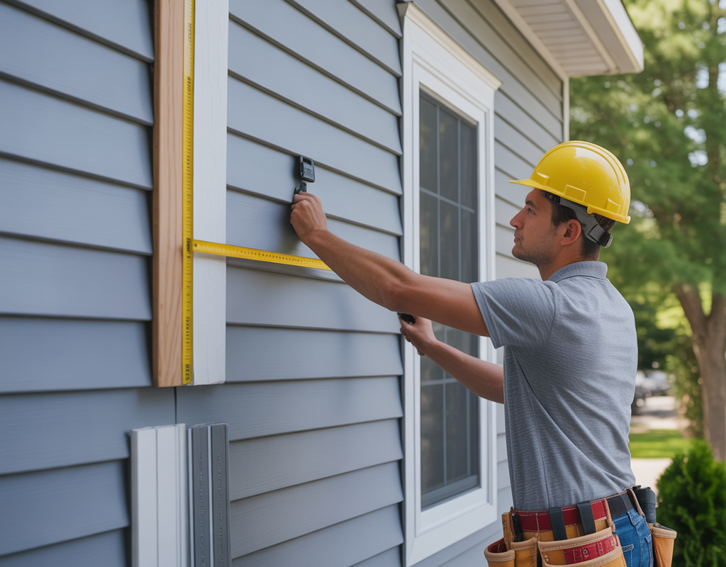 Contractor estimating siding replacement cost on a New Jersey home.