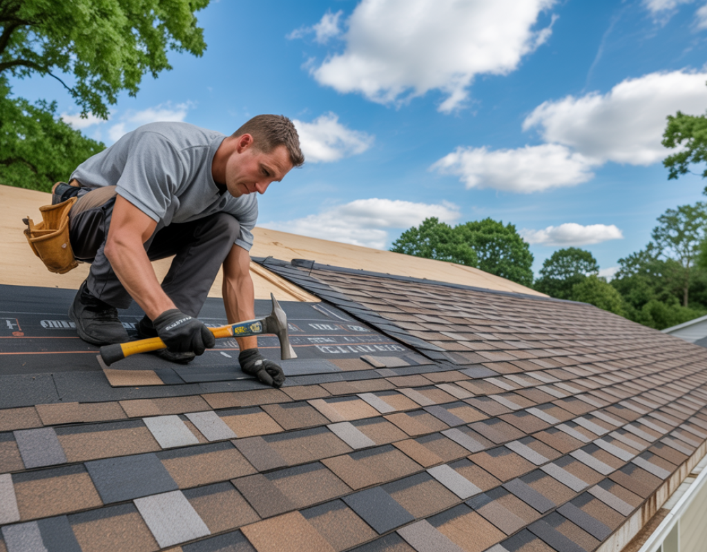Asphalt shingle roof installation on a Howell Township NJ house