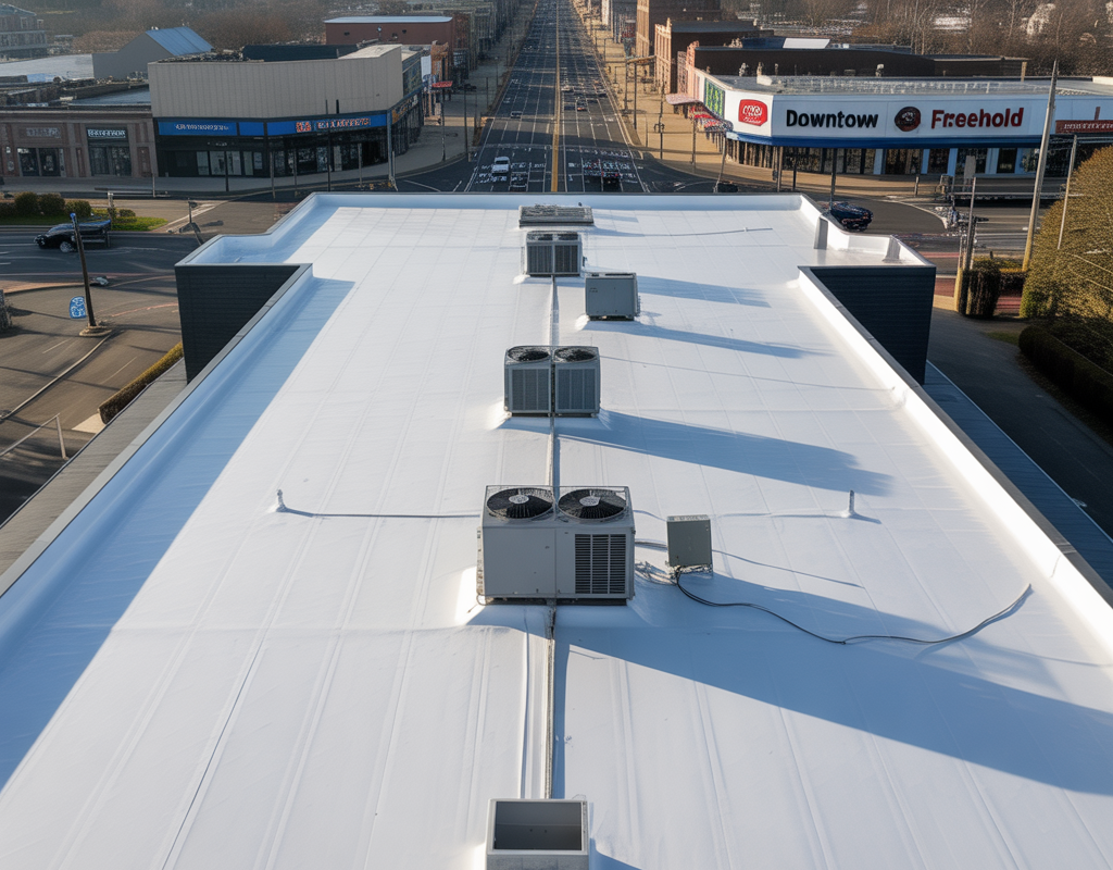 New commercial flat roof installation on a business property in Freehold NJ near Route 9