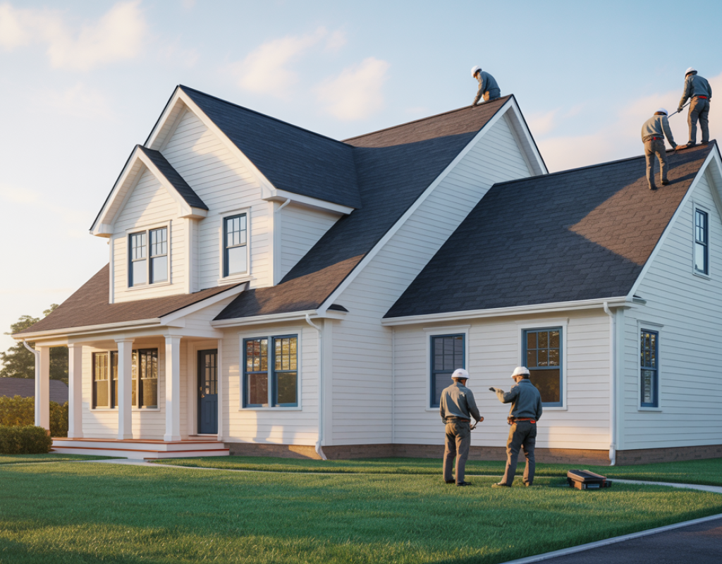 Beautiful New Jersey home with newly installed roof, siding, and energy-efficient windows by Keystone Roofing, Siding & Windows in Howell Township NJ